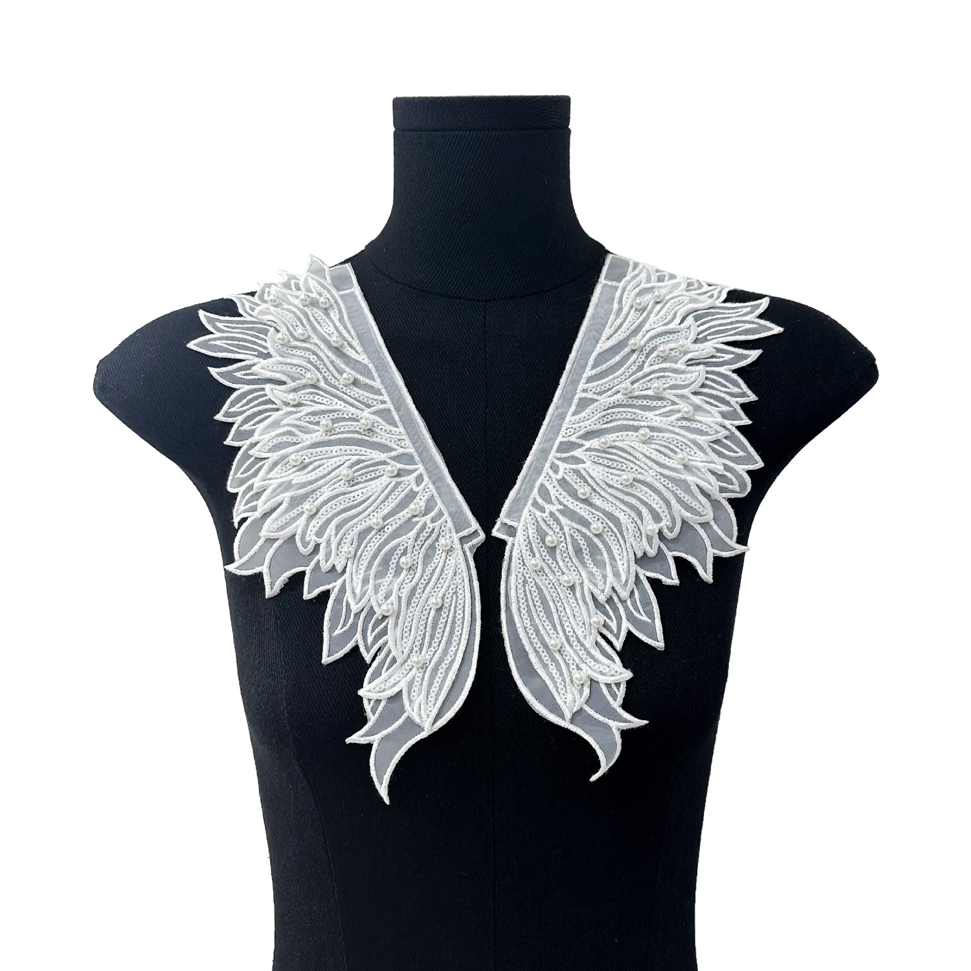 Feather-embroidered collar floral fabric applique V-neck false collar decorative clothing embroidery accessories fabric