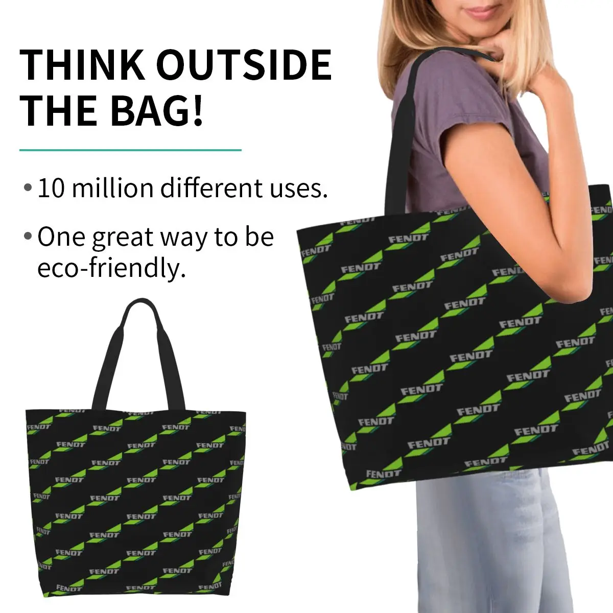 Fendt Shopping Tote Bag Canvas Large Capacity Shoulder Bags Shopper Grocery Handbag for Women