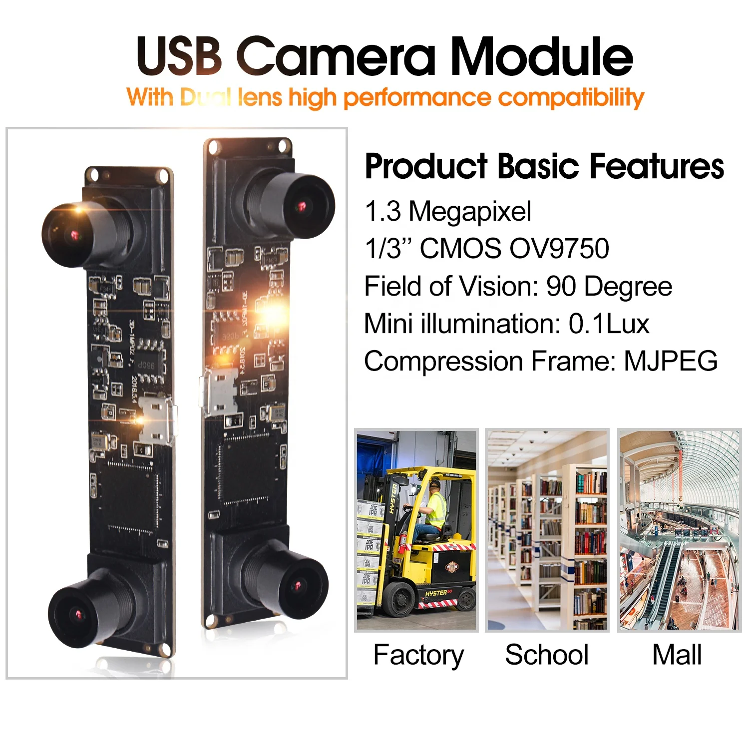camera 960P OmniVision OV9750 dual lens synchronous cmos camera module USB for 3D VR system