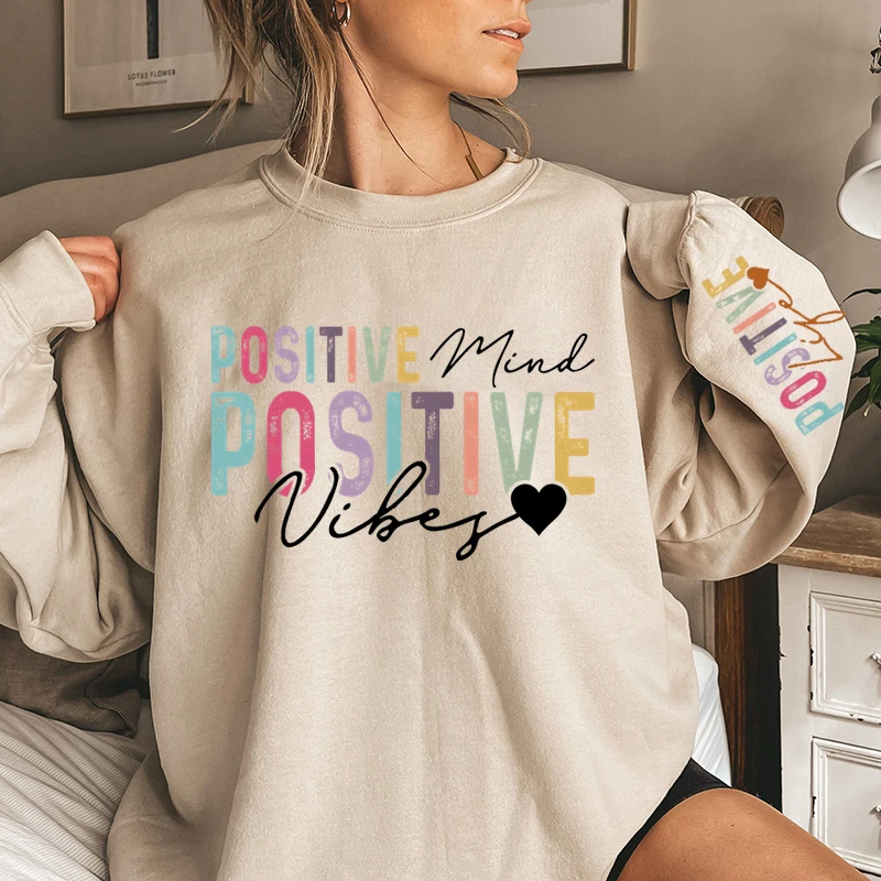 Women's Sweatshirts Positive Affirmations Life Mind Vibes Print Crew Neck Sweatshirts Oversized Graphic Long Sleeves Pullovers