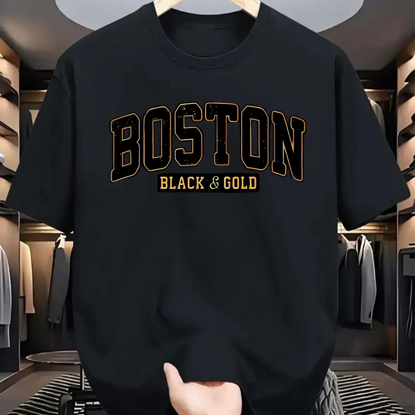 New 100% cotton summer men's and women's short sleeved T-shirt creative BOSTON letter printed fabric comfortable and breathable