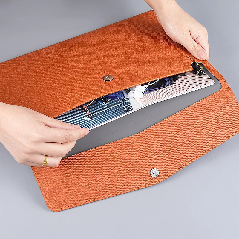 A4 PU leather envelope folder waterproof document storage briefcase storage bag office school contract receipt