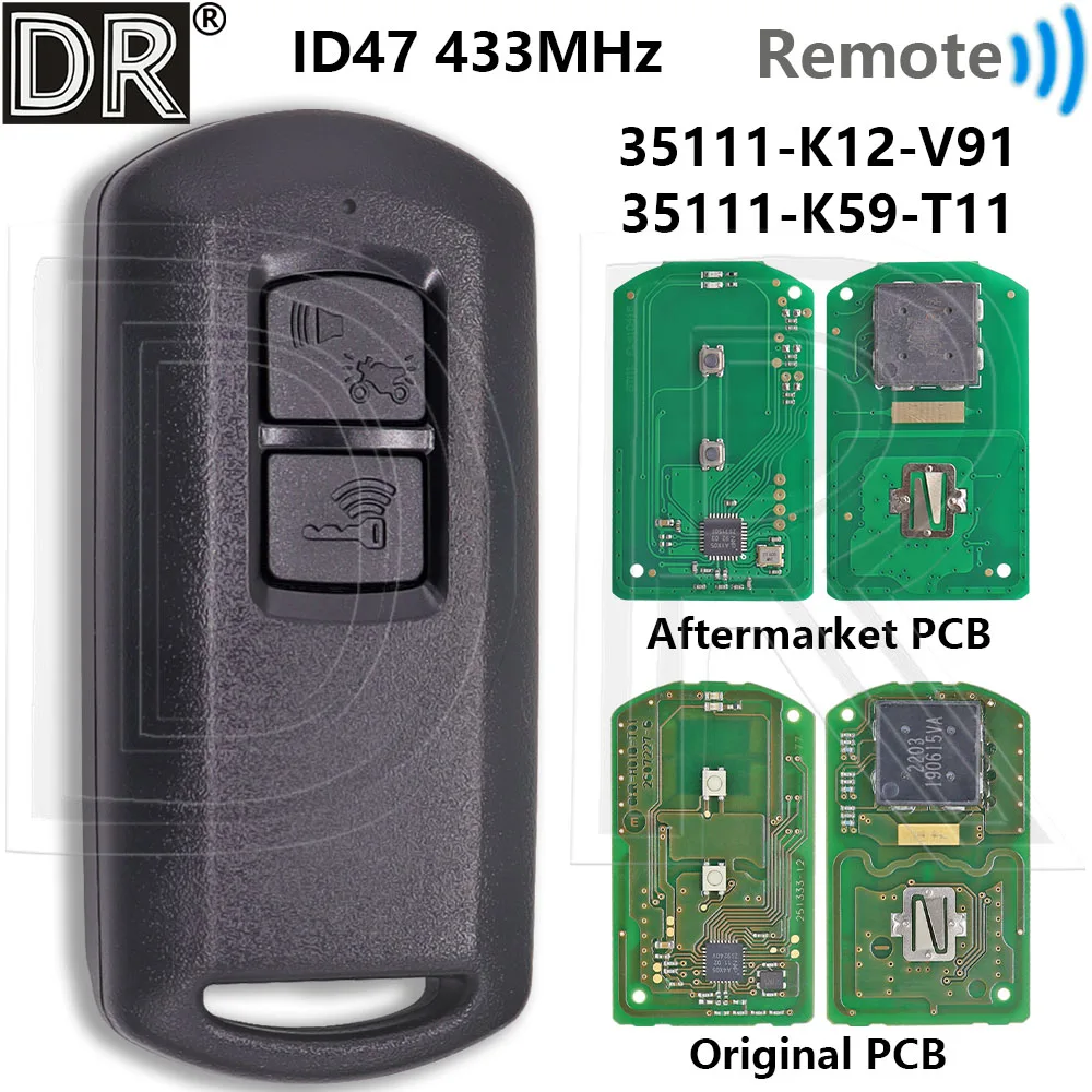 

Great ID47Chip 433MHz 35111-K12-V91 35111-K59-T11 Remote Control Smart Key For Honda Motorcycle Click 150I Vario 150 K12 K59