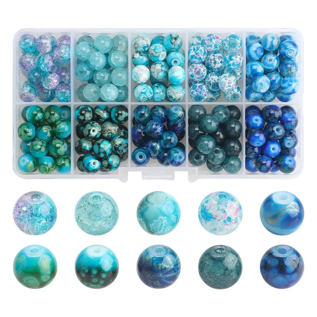 200pcs Glass Beads 8mm Beads for Beading Necklaces Bracelet Home Decoration Blue Gradient