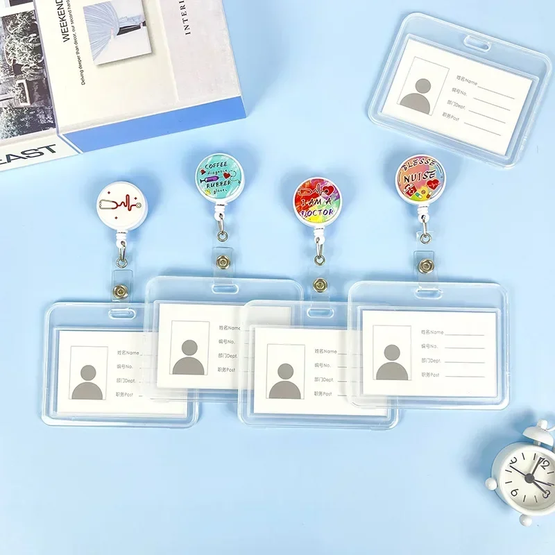 Doctors Nurses Transparent Chest Tags Work ID Card Sets Retractable Badge Reels Lanyard Porta Credencial Retractable Keychain