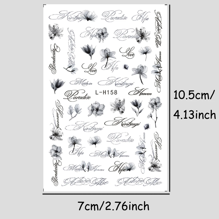 2/3 piezas calcomanías de uñas con letras en inglés estilo punk letras góticas artísticas charms de uñas Y2K metálicas retro decoración de uñas 6