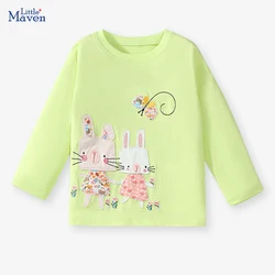 Little Maven 2024 Autumn Spring Tops Kids Clothes Children's Clothing Baby Girls Embroidered Cartoon Rabbits T-shirts Cotton