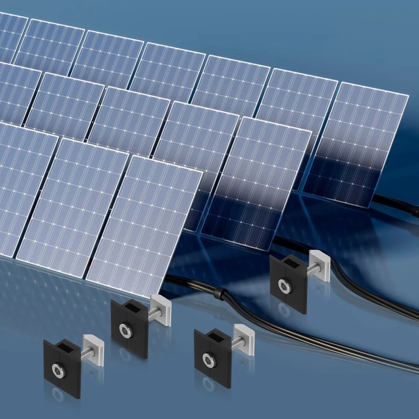 4Pcs Solar Panel Mid Clamps Aluminum Alloy M8 Screws Solar Roof Mount Kit for Rv Houses Boats Sae Connector
