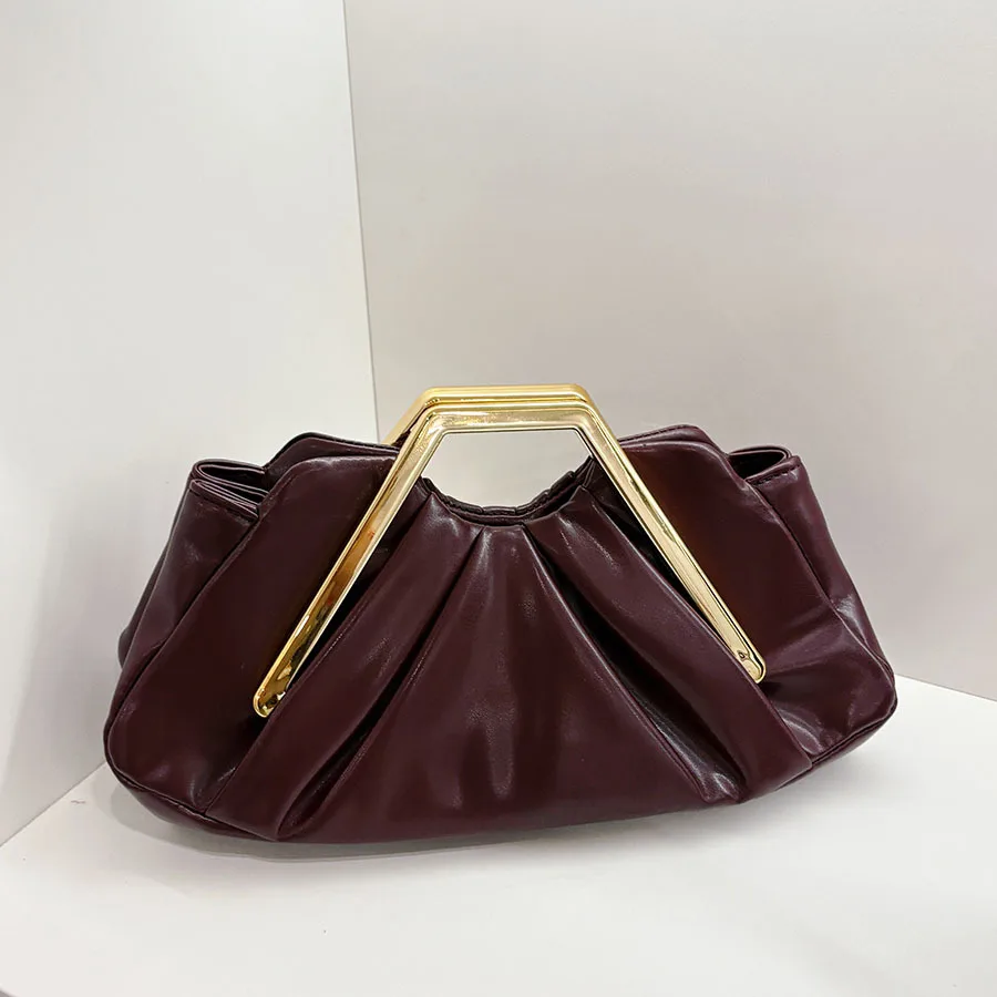 

Women Evening Bags Women Leather Handbags Designer Luxury Metal Handle Clutch Purse Vintage Mobile Phone Pocket