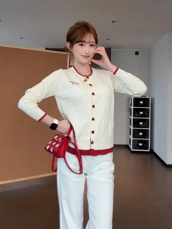 

plus Size Women's Knitted Sweater with Embroidered Letters And Heart Bule Soft And Cozy Korean Sle Long Sve round Ne