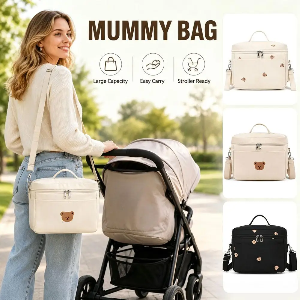 Cute Bear Bottle Cooler Bag Thermal Insulated Stroller Organizer Waterproof Diaper Mommy Bag For Pram Travel