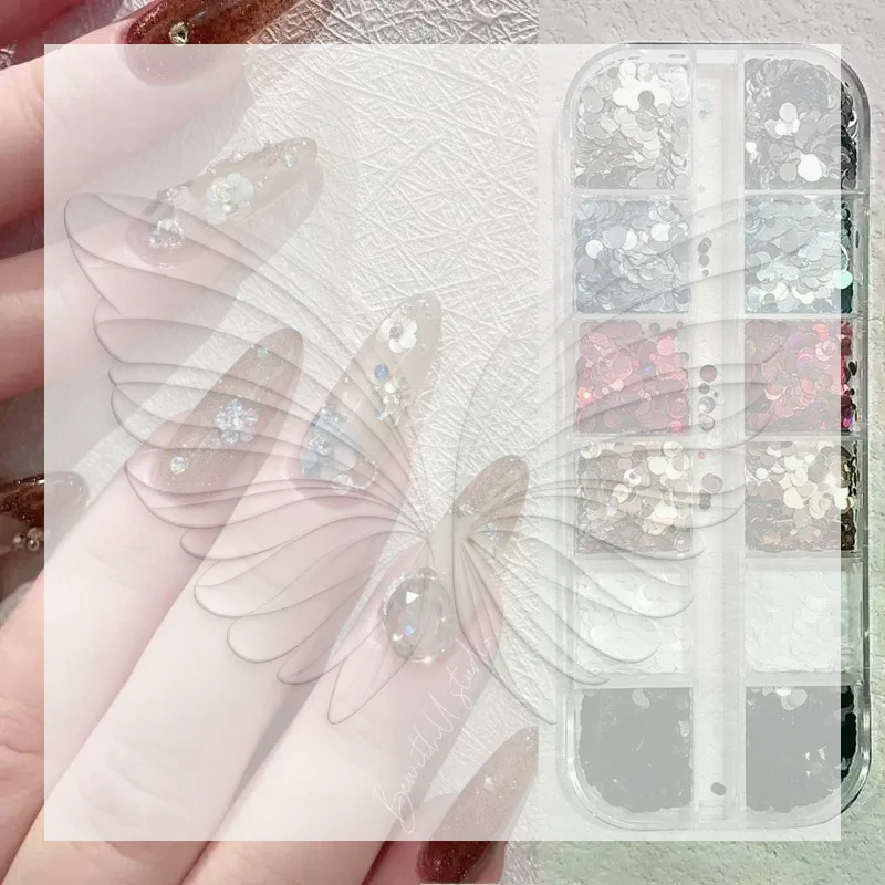 3D Spliced Flower Polka Dot Nail Glitter Sequins 1 Box 6/12 Grids Manicure Decor for Daily Nail Art Makeover