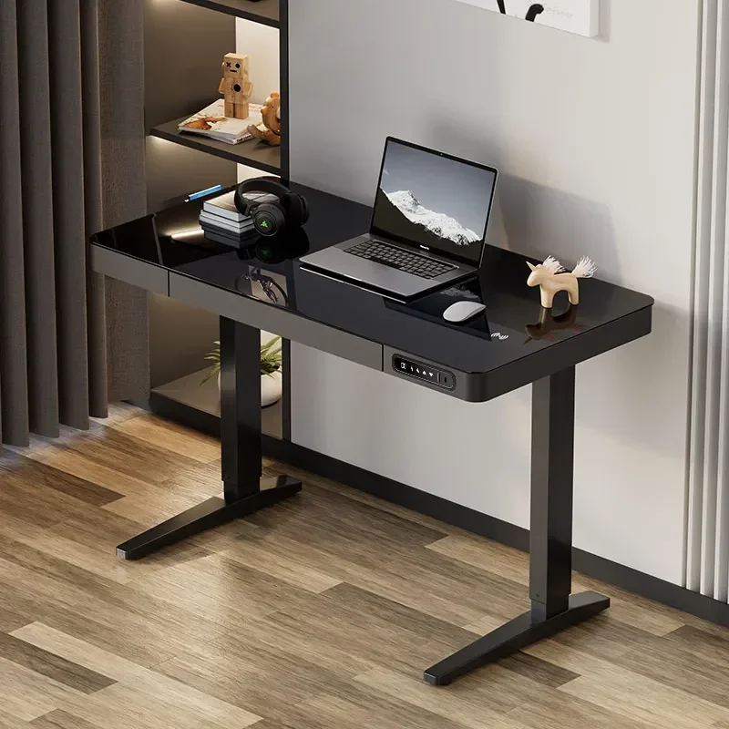 

White Glass Electric Lifting Table Standing Office Computer Desk Household Study Table Youth Table