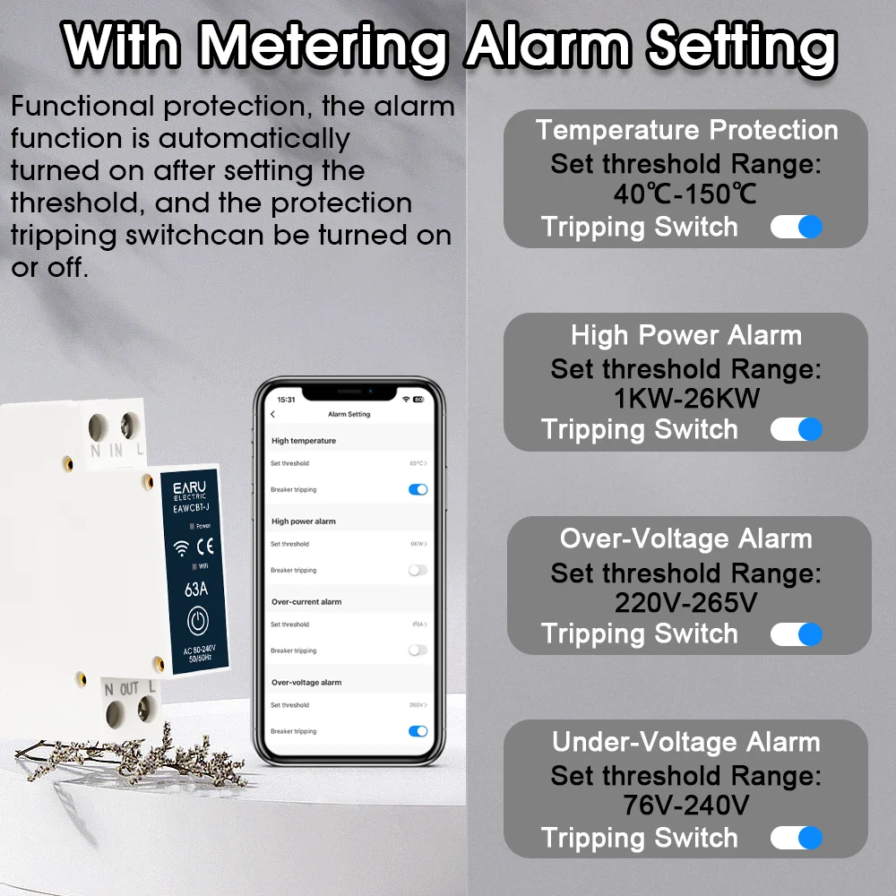 Tuya eWeLink WiFi Smart Circuit Breaker MCB 1P+N 63A Timer Relay kWh Voltage Current Meter Protector Voice Remote Control Switch