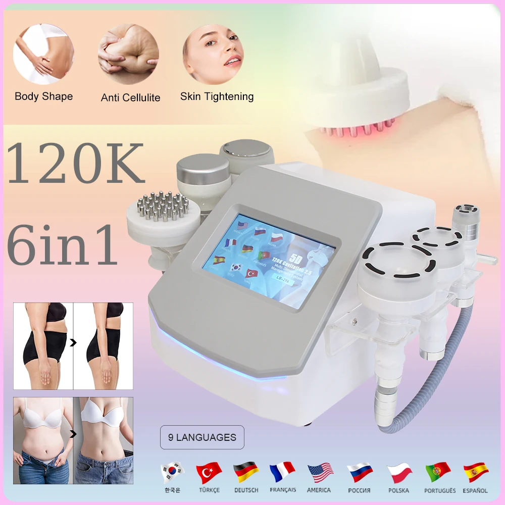 

6 in 1 120K Ultrasonic Cavitation Vacuum Massage Beauty Machine Removal Cellulite Fat Furning Face Lifting Skin Rejuvanation
