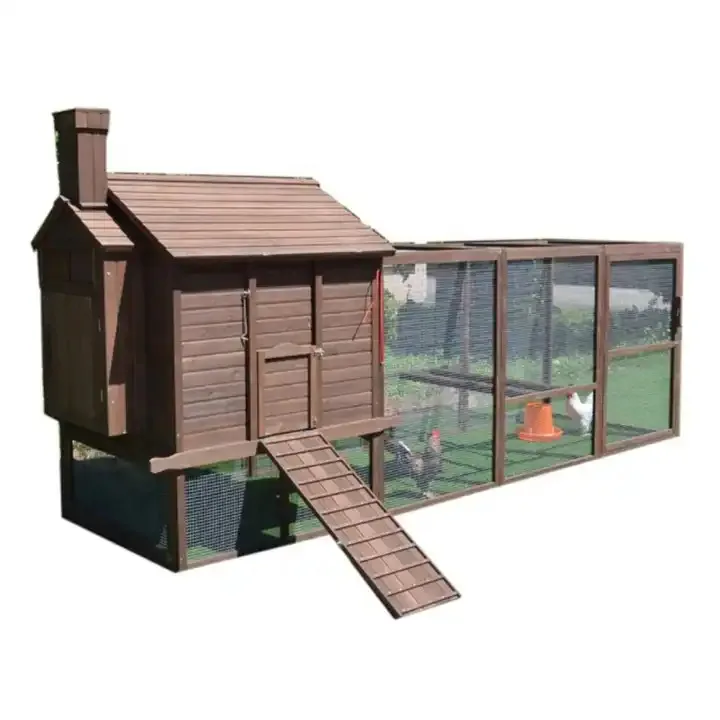 Wooden Rabbit Hutch with Removable Tray Asphalt Roof Lockable Doors Guinea Chickens Pets Breathable Pet Cage Button Closure