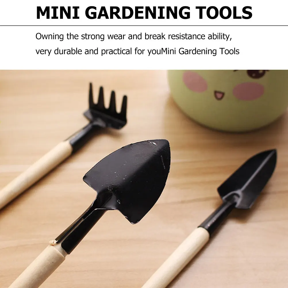 1Set Mini Garden Tools Kit Safe Smooth Wooden Handle Mini Gardening Tools Set for Home Outdoor Planting Digging