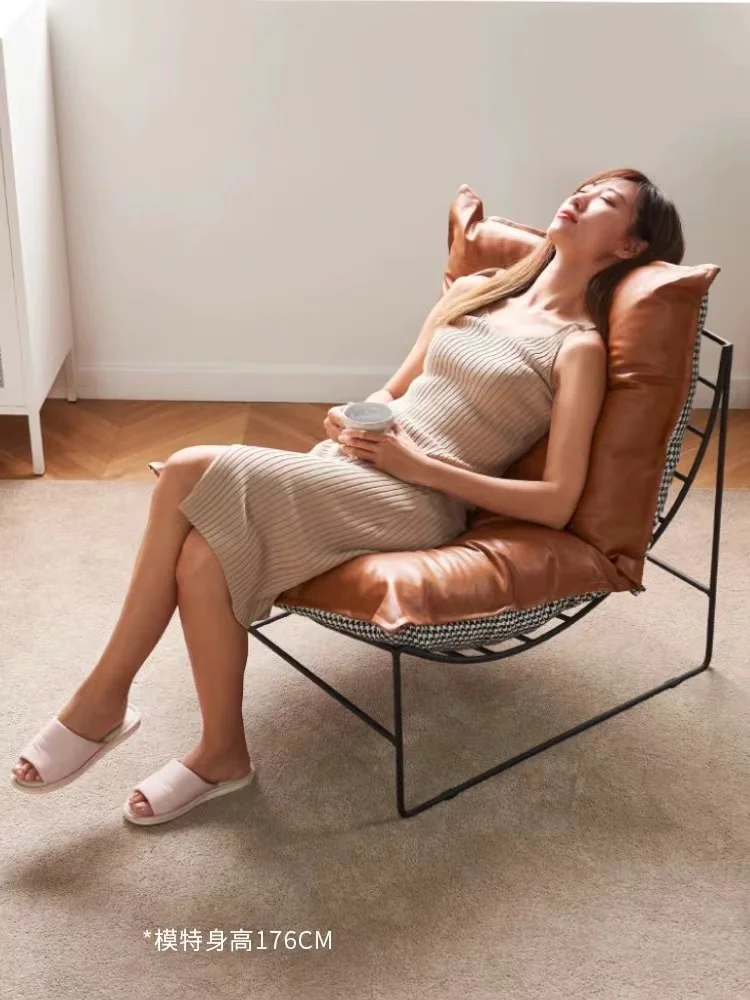 Nordic Simple Leisure Chair, Home Living Room Single Chair, Balcony Lazy Sofa Bedroom Leather Chair, Soft and Comfortable