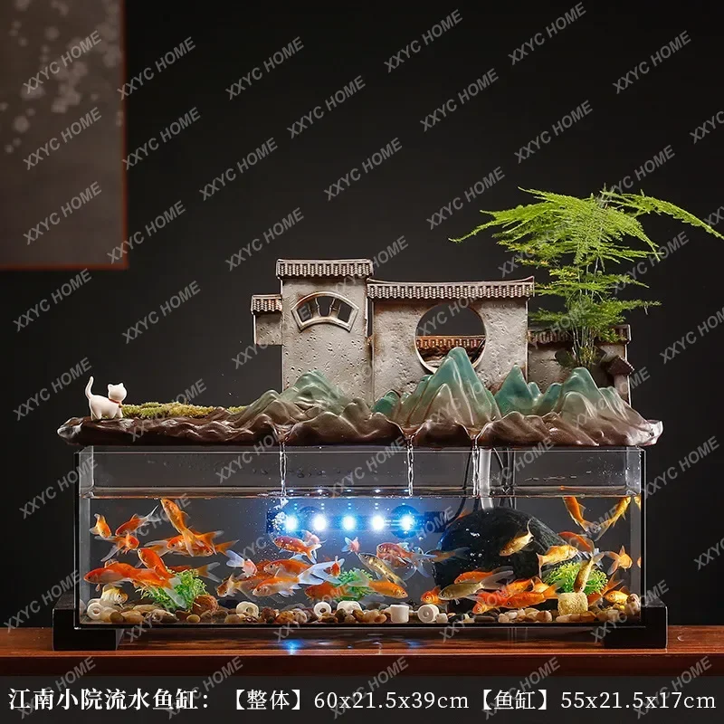 A  landscape landscaping home opening gift aquarium lamp Glass fish tank rockery Jiangnan flowing water ornament