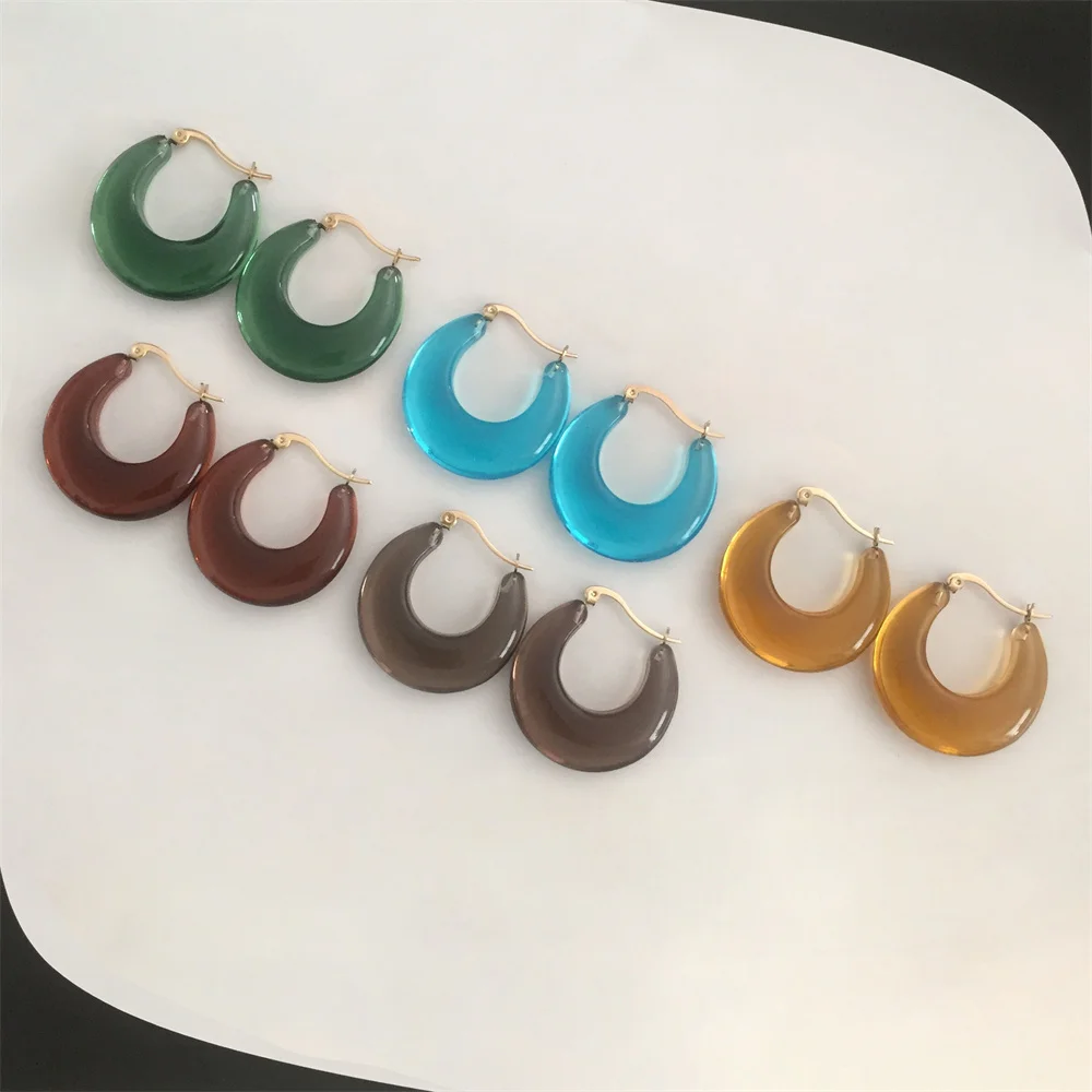New Colorful Resin Acrylic Charms Earring Gold Color Circle Hoop Earrings For Women Girl Casual Fashion Party Jewelry Gift