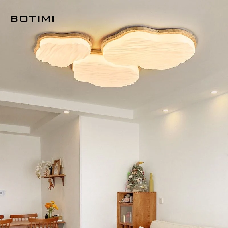

BOTIMI Art Deco Solid Wood LED Ceiling Light With Remote Contral For Living Room Modern Bedroom Lighting Square Rooms Lamp