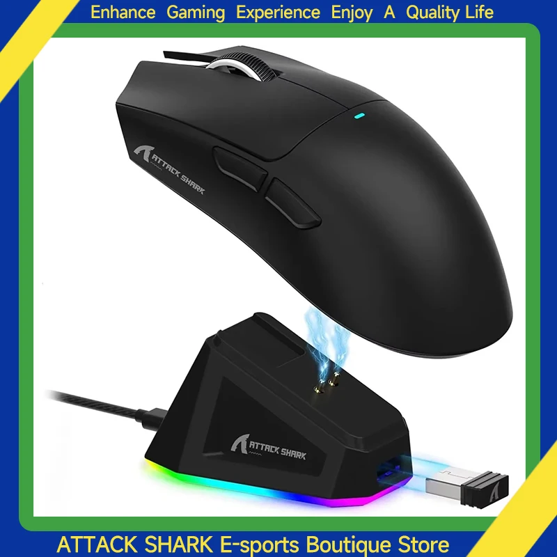 X11 Gaming Mouse Wireless Attack Shark Mouse PixArt PAW3311 Gaming Sensor, BT/2.4G/Wired with RGB Magnetic Charging, Macro DPI