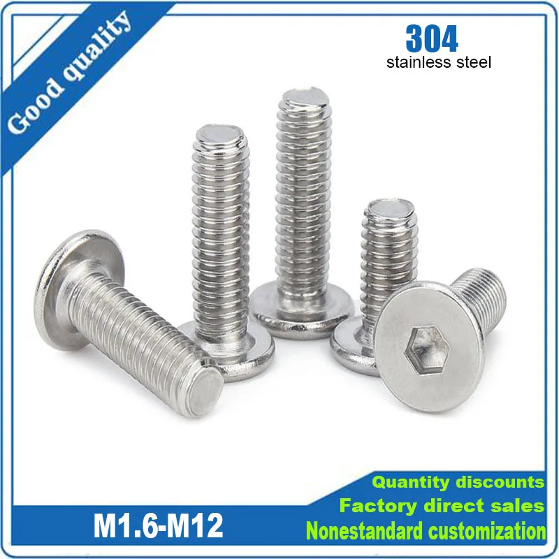 1/50pc CM M1,6 M2 M2,5 M3 M4 M5 M6 M8 M10 M12 304 Edelstahl Hex Innensechskant Ultra dünne Super Flache Wafer Kopf Schraube Bolzen