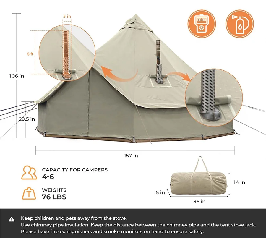 Outdoor Heavy Duty PVC Waterproof Tent Luxury Canvas Bell Tent with Stove