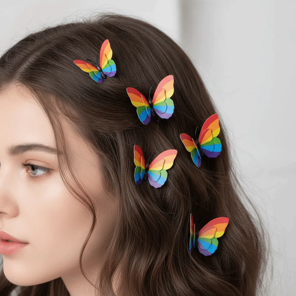 10Pcs/Set 3D Butterfly Hair Clip Portable Colorful Butterfly Rainbow Hairpin Spring Clip Hairpins Butterfly Headpiece