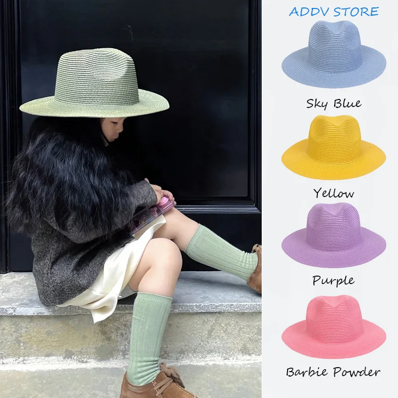 

Fashionable Big Edge Jazz Caps for Kids, Candy Color Parent-child Style for Summertime Sun Protection