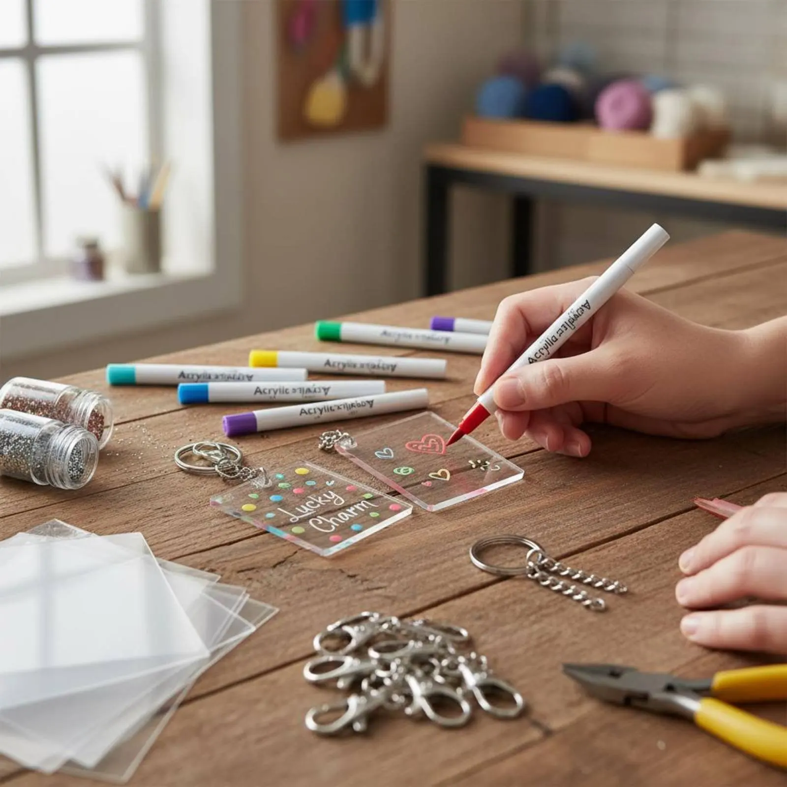 87 Pieces Shrink Paper Keychain Kit Allall-Inclusive Set Shrink Plastic Sheet Kit DIY Keychain Craft Supplies Includes Markers