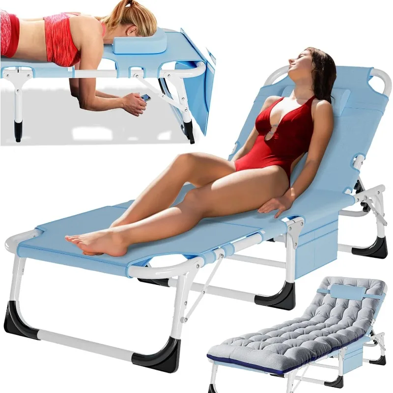 

MOPHOTO Tanning Lounge Chair 5-Position, Outdoor Sunbathing Chairs Folding Chaise Lounge, Sun Tanning Lounger with Face Hole