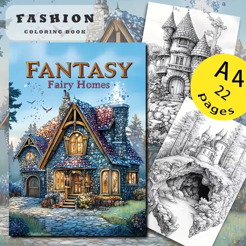 A4 Fantasy Fairy Homes Adult Coloring Book Whimsical House Illustrations Stress Relief Relaxation Creative Gift