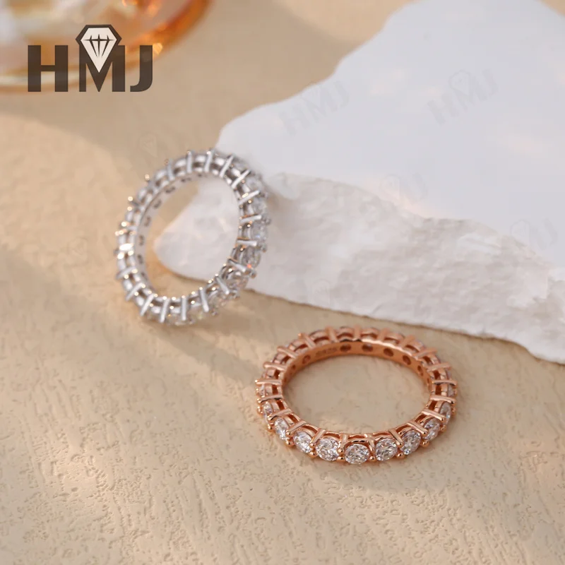 925 Silberring mit Moissanit-Pavé, Stapelbare Ringe für Frauen, Zierliche Ewigkeitsringe, Hochzeits- und Jubiläumsgeschenk, Hypoallergen, Nicht Verblassend – Detail 3