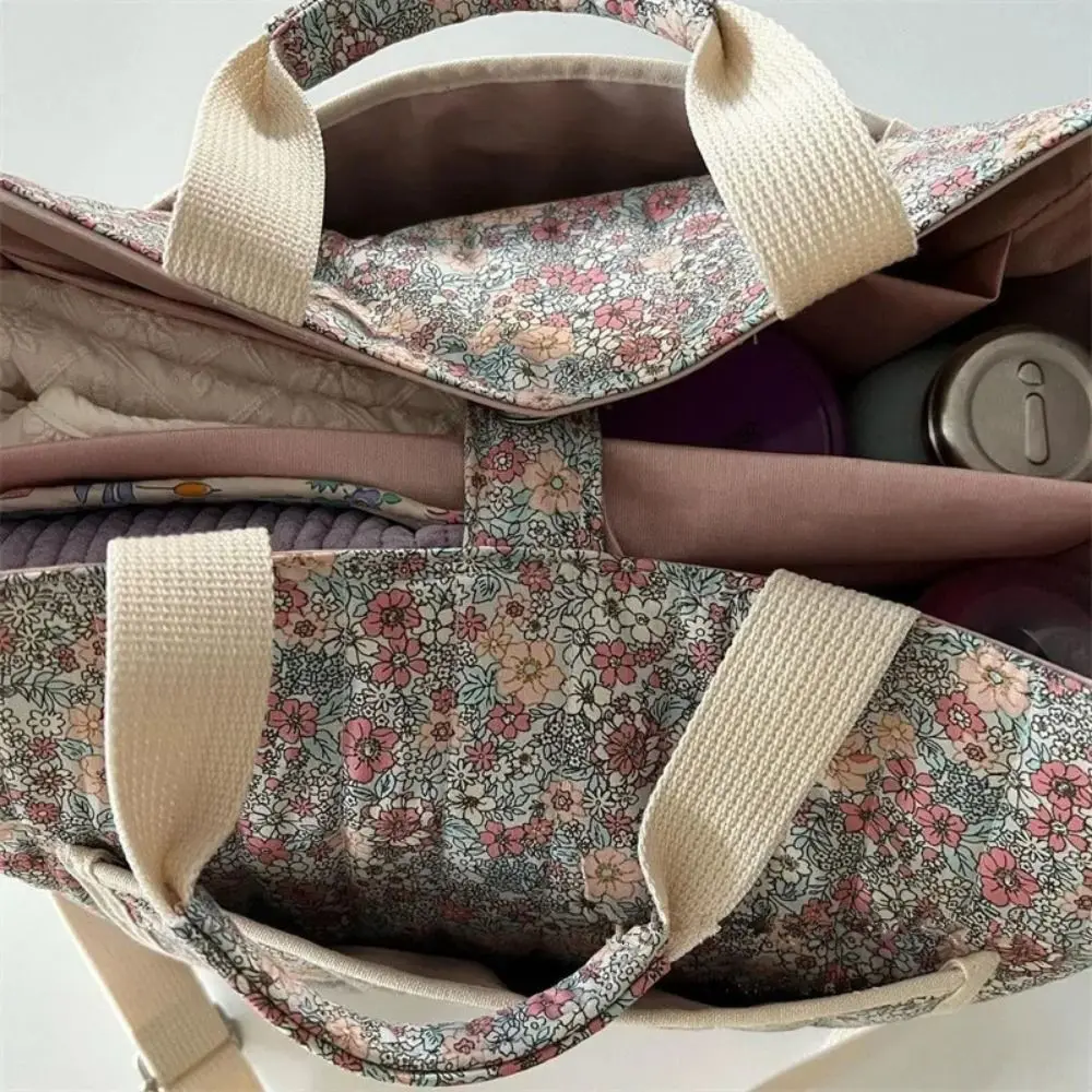 Floral Printing Mummy Baby Bag Multifunctional Cotton Crossbody Bag Handbag Large Capacity Diapers Stroller Bag Maternity