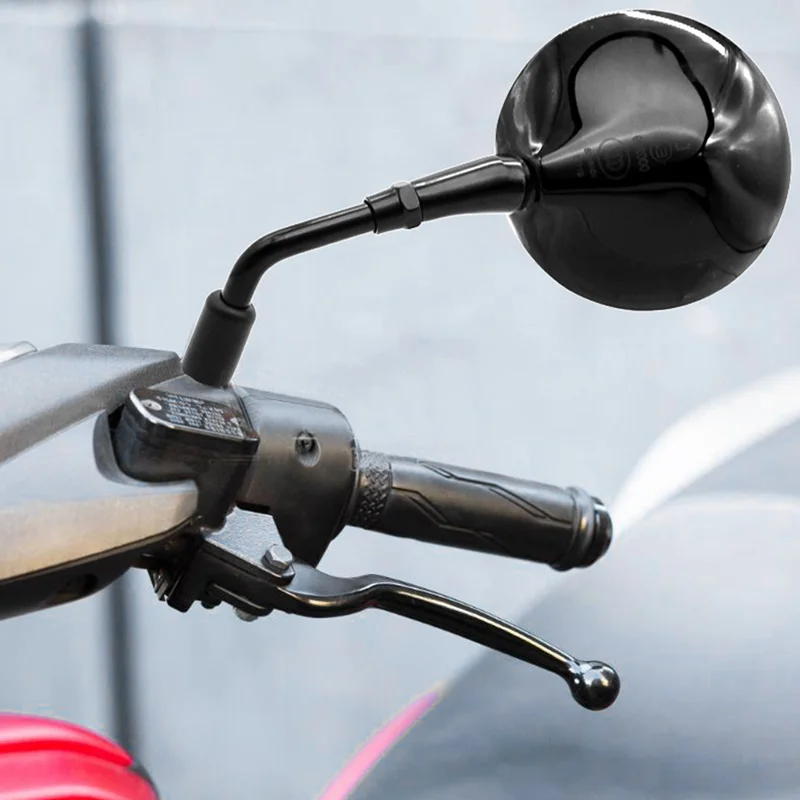 10MM Motorcycle Rearview Mirror Black Circular Short Rod Reverse Mirror Reflective Mirror Motorcycle Modification Accessory