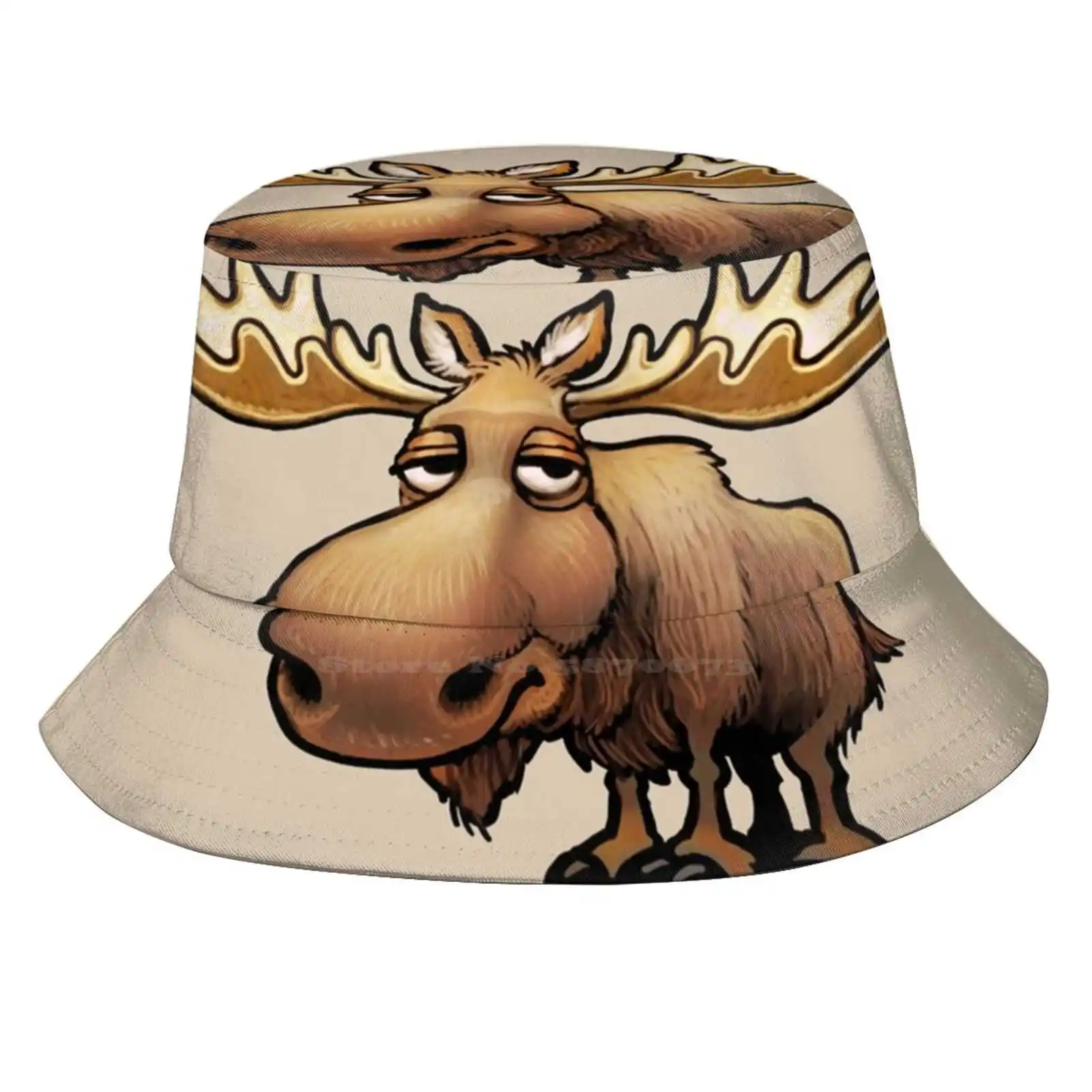 Cute Moose Cartoon Sun Cap Fisherman Hat Bucket Hats Elk Deer Animal Wildlife Nature Brown Funny Cute Whimsical Family Vacation