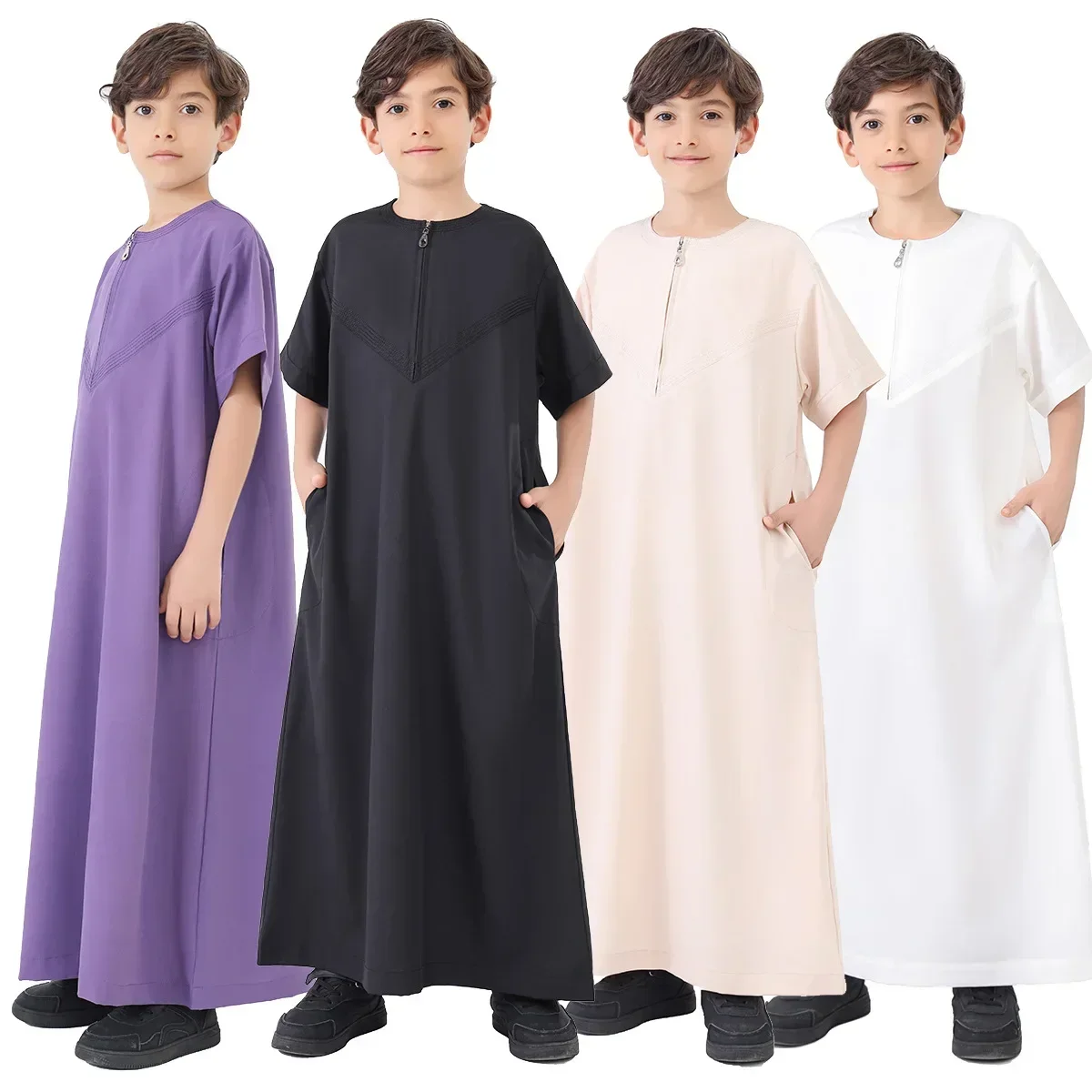 2025 Ragazzi musulmani Bambini Abito saudita Thoub Jubba Thobe Daffah Abito arabo Abbigliamento islamico Abito lungo Abaya Ramadan Thawb Medio Oriente