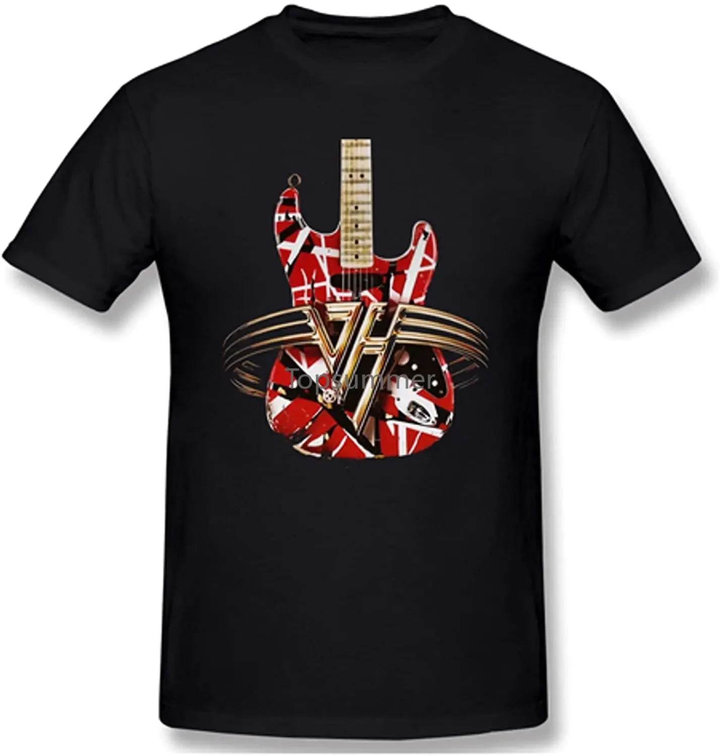 Van Halen Guitar Vingtagemen\'S Short Sleeve Comfortable And Soft 100% Cotton Crew T-Shirt