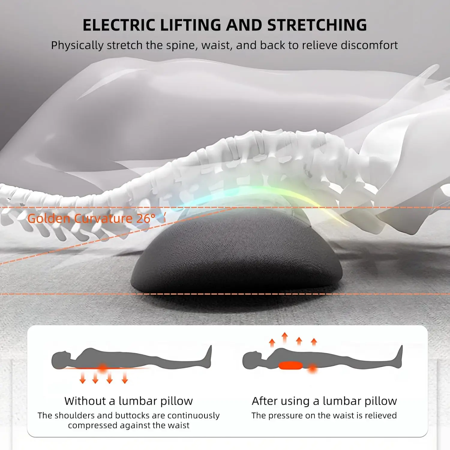 3-in-1 Back Pillow Heating Vibration Sleep Cushion Lumbar Support Massager Cushion Maternity Bed Sleeping Lumbar Support