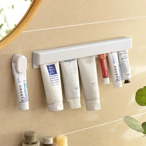 1/2pcs Wall Mount Toothpaste Holder Bathroom Toothpaste Storage Rack No Drill Space-Saving Toothpaste Holder