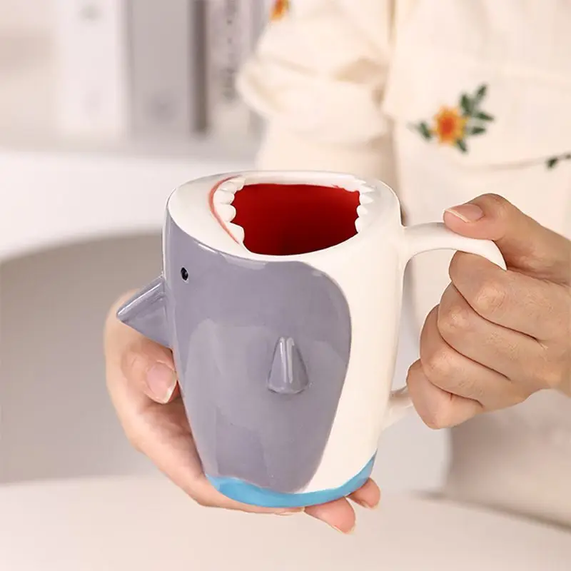 

For Fun Big Shark Cup 3D Biomimetic Shark Shaped Ceramic Cup Novel High-capacity Shark Ceramic Mug Cute Cartoon Mug 400ml Deco C