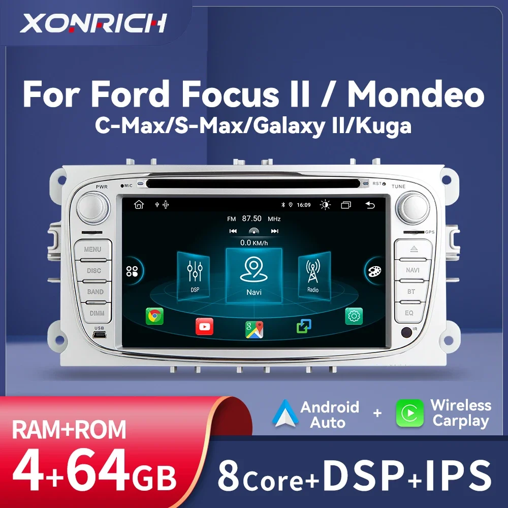 XONRICH Carplay Android Radio Multimedia For Ford Focus 2 3 MK2 Mondeo 4 Kuga Fiesta Transit Connect S-MAX C-MAX Galaxy DSP RDS