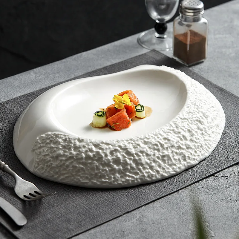 

Creative White Rock Oval Ceramic Soup Plate Hotel Restaurant Tableware White Irregular Shaped Dinner Dish Plate Home Decoration