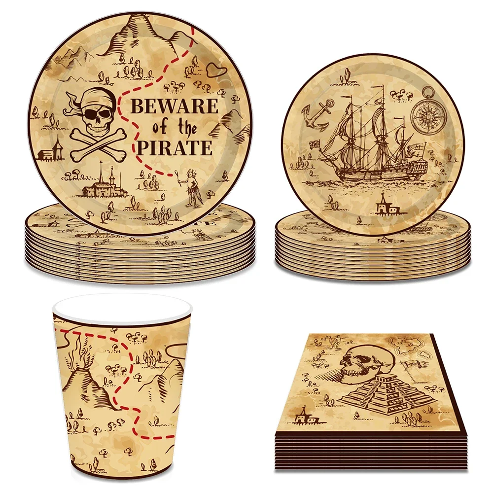 Cartoon Cosplay Pirate Adventure Sea Sailing Birthday Party Disposable Tableware Sets Plate Napkin Baby Shower Party Decorations