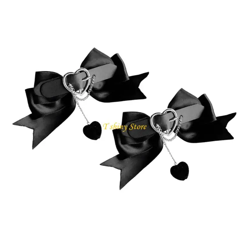 

N58F Girl Hair Clip with Chain Bowknot Heart Hairpin Harajuku Hair Clip for Halloween