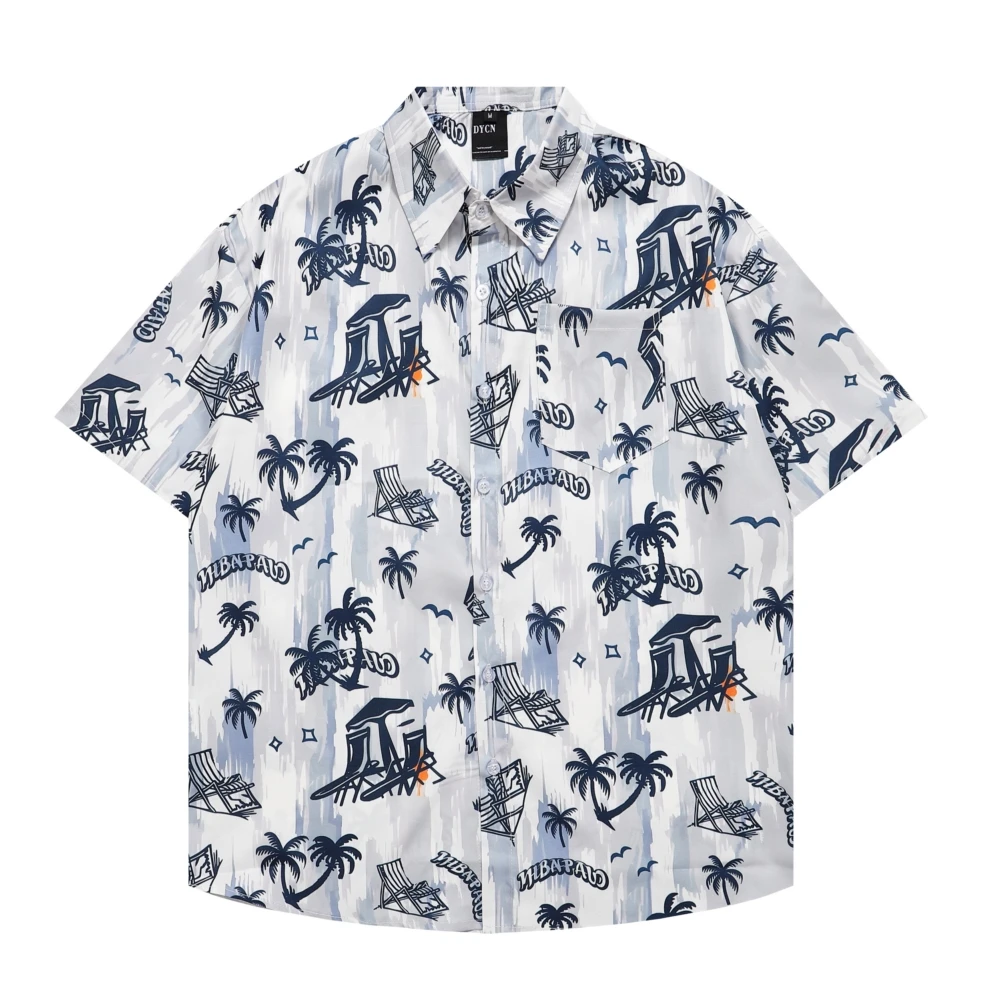 Chemise hawaïenne à manches courtes pour hommes et femmes, imprimé AMP Tree, chemise de plage Azure, chemise Hip Hop unisexe, bleu foncé, rentabilité ha, mince, Y-2K