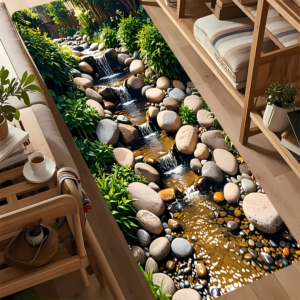 1pc 3D Stream Stone Path Pattern Runner Rug, Suitable for Hallways and Kitchens, Home Offices, Sink Areas, or Laundry Rooms, B