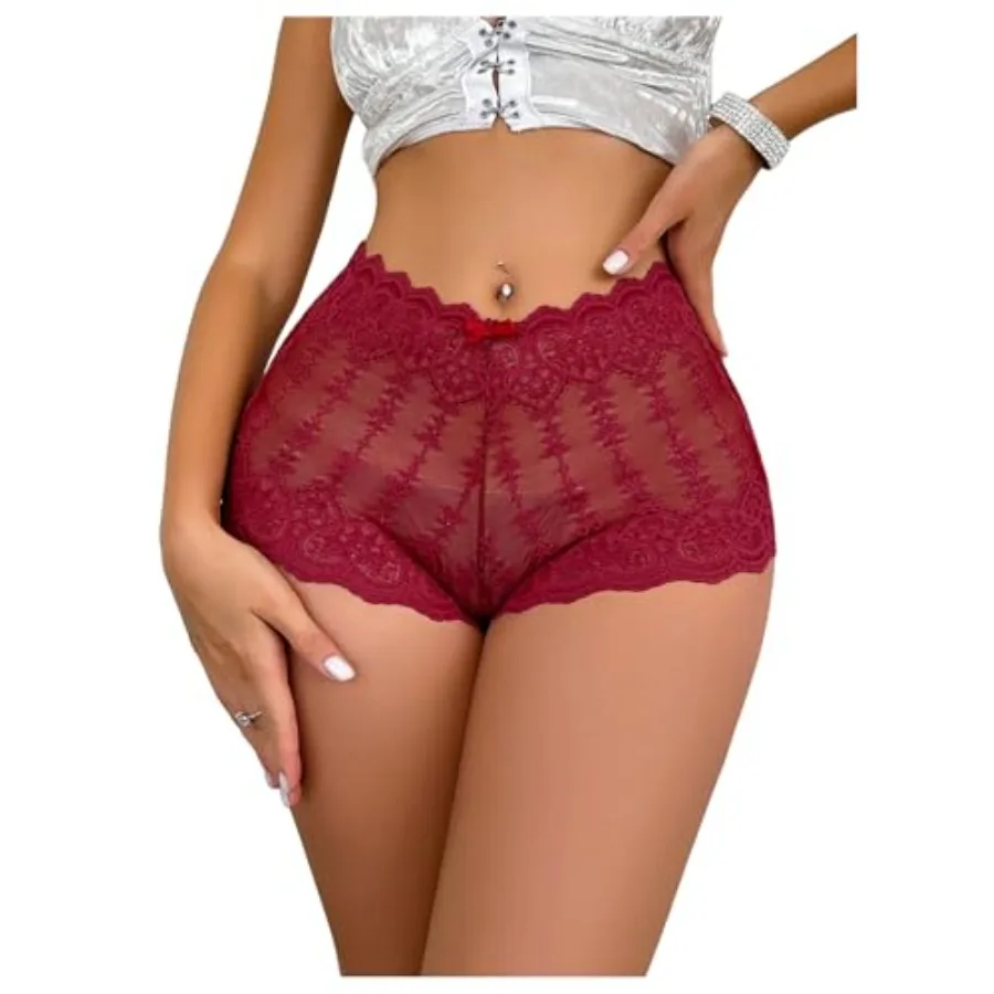 

WDIRARA Women's Lace Panties Boyshorts Breathable Cheeky Underwear Mid Rise Briefs