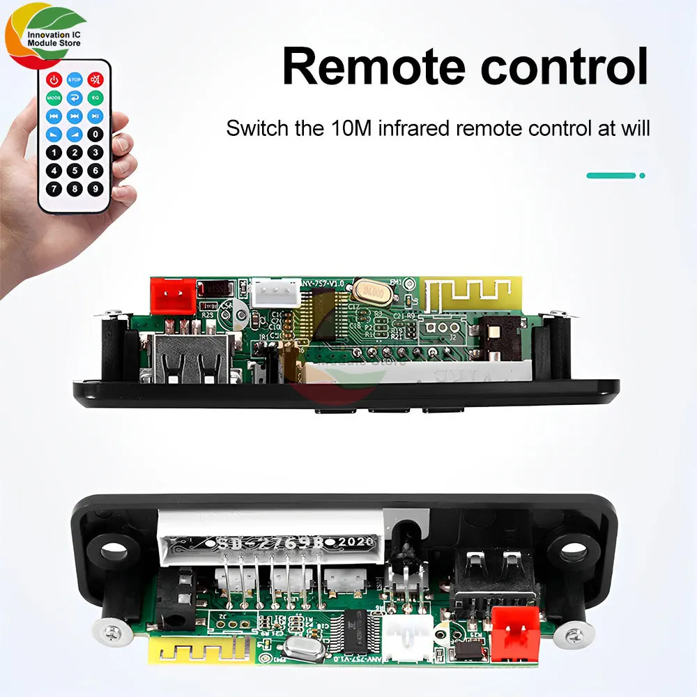 Audio Decode Board Car Music MP3 Decoder Board Bluetooth 5.0 Support AUX FM USB Hands-Free Calling Audio Player Module